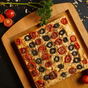 Activeat's Intalian bread topped with herbs and olives
